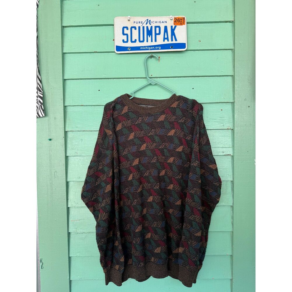 Vintage Consensus Sportswear Geometric Knit Sweater Men's 90s Coogi Style